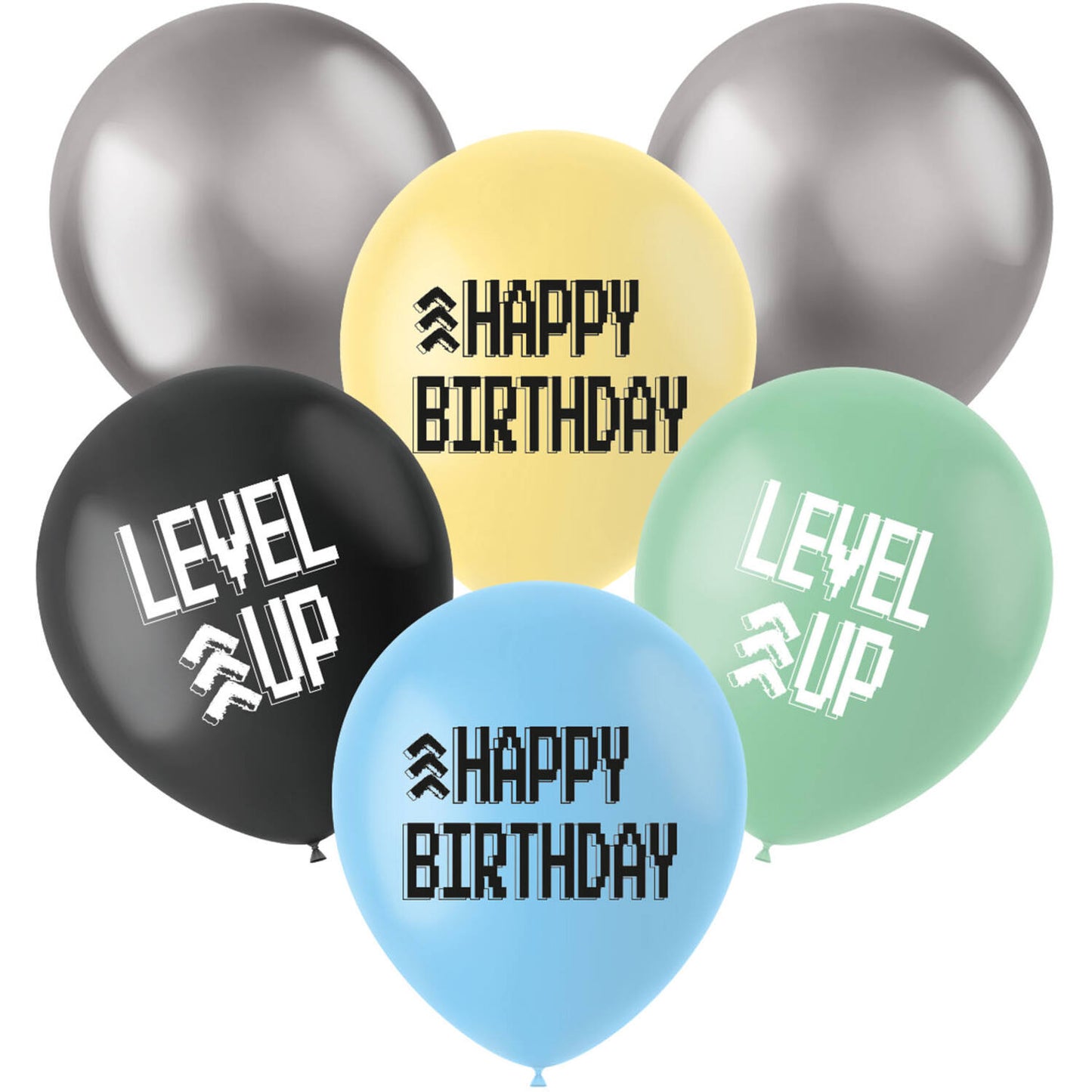 Level Up Latex Balloons 33 cm 6 Pack for gaming-themed birthdays