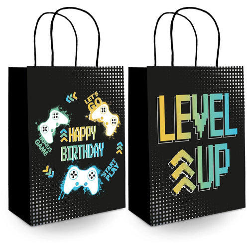 Level Up Party Gift Bags, 20 x 27 cm, Multicolour for Gaming-Themed Kids’ Parties