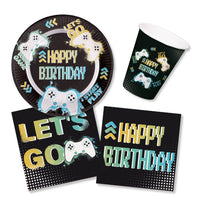 Anila's Level Up Party Pack for 16, 23 cm Plates, 250 ml Cups, Napkins for Kids 