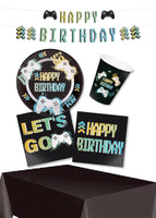 
              Level Up Party Pack for 8, 23 cm Plates, 250 ml Cups, Garland & Table Cover for Kids 
            