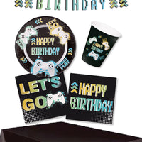 Level Up Party Pack for 8, 23 cm Plates, 250 ml Cups, Garland & Table Cover for Kids 