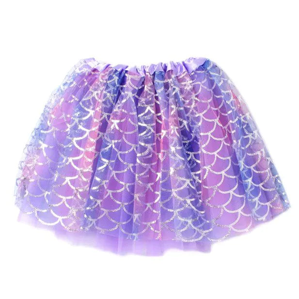Lilac Net Mermaid Tutu Triple Layered Child Size front view with silver print top layer