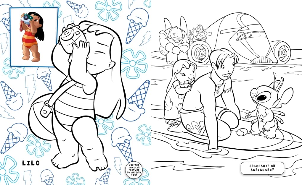Close-Up of Lilo & Stitch 3-in-1 Colouring Page with Creative Designs