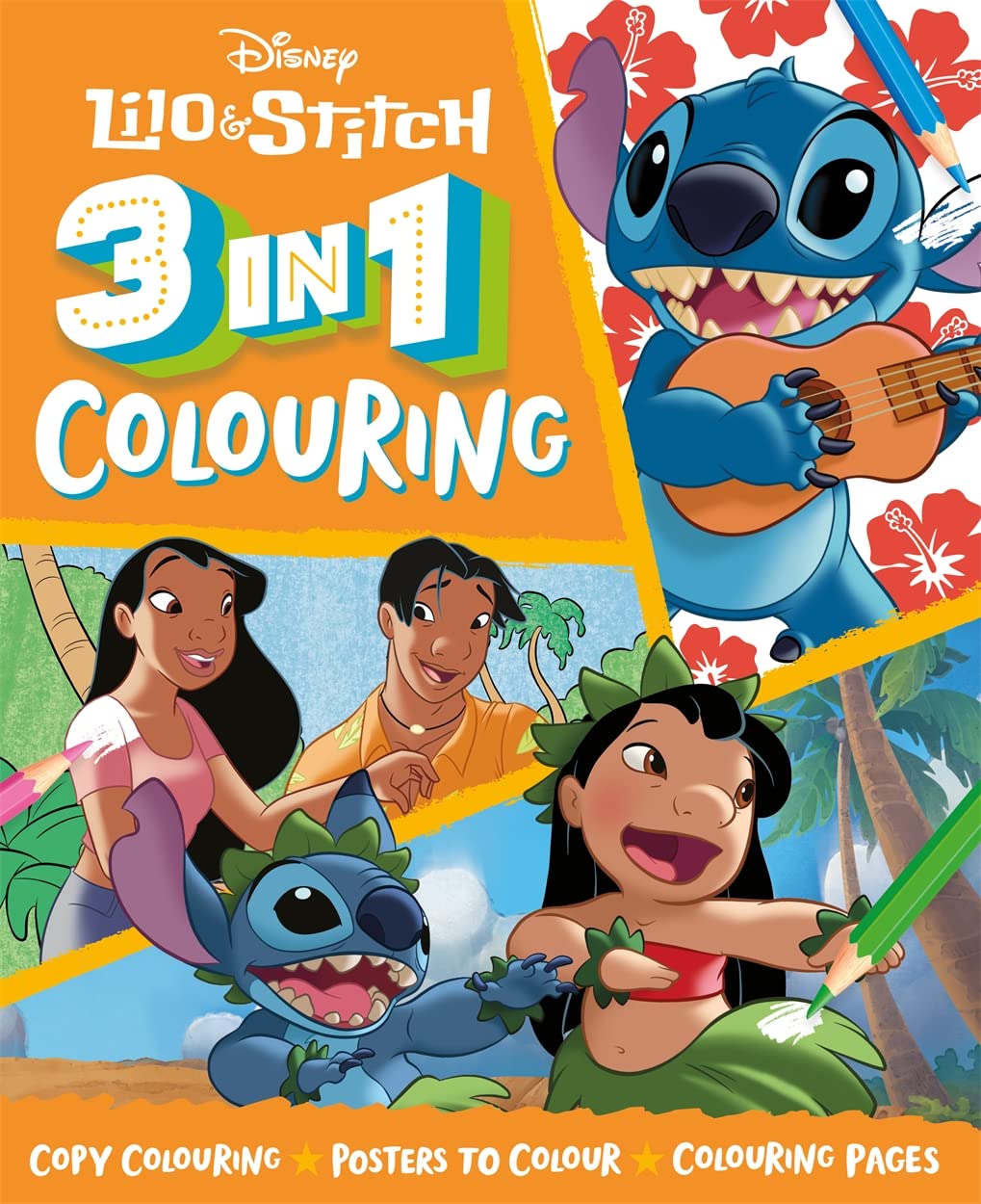 Disney Lilo & Stitch 3-in-1 Colouring Book, 21.5 x 26.5 cm, 32 Pages for Kids