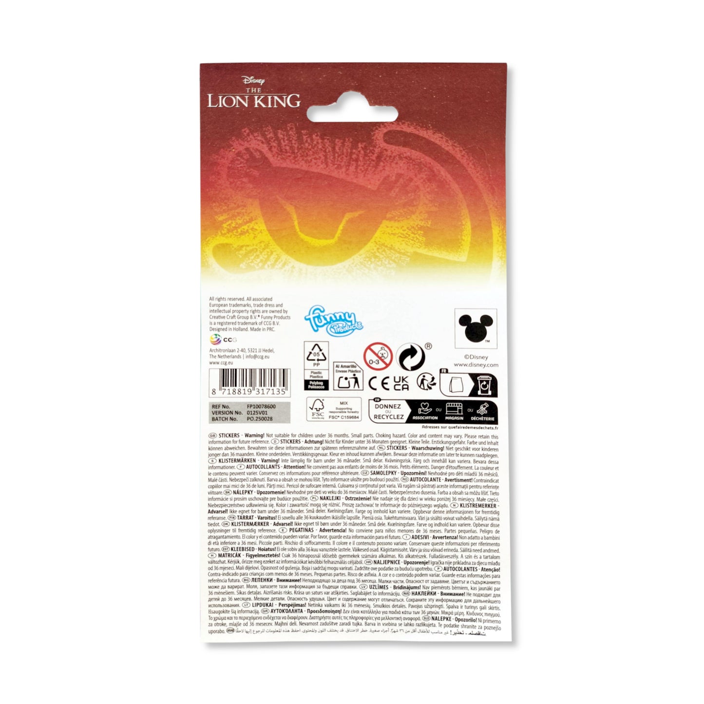 Close-up of a single Lion King sticker featuring Simba, showcasing the shimmering vinyl finish and intricate details