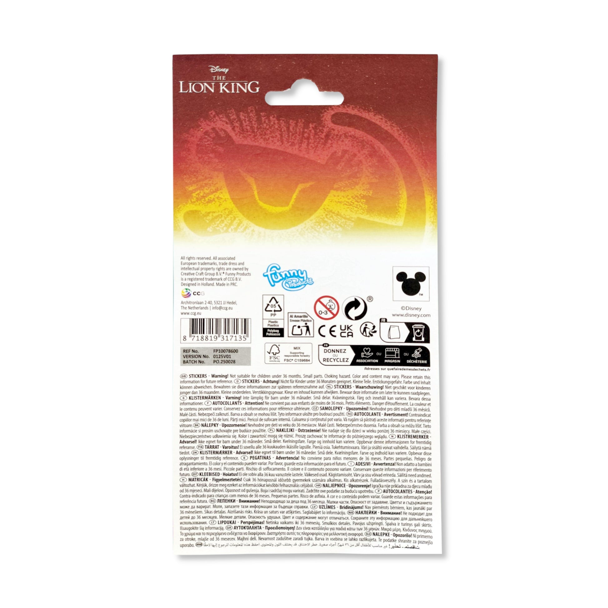 Close-up of a single Lion King sticker featuring Simba, showcasing the shimmering vinyl finish and intricate details