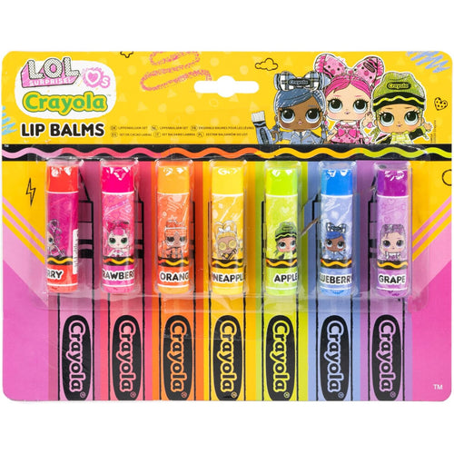 LOL Surprise! Crayola 7 Fruity Lip Balm Set in gift-ready packaging