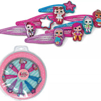 LOL Surprise Hair Clips Set, 8 Pieces, in 17 cm Round Storage Box for Kids