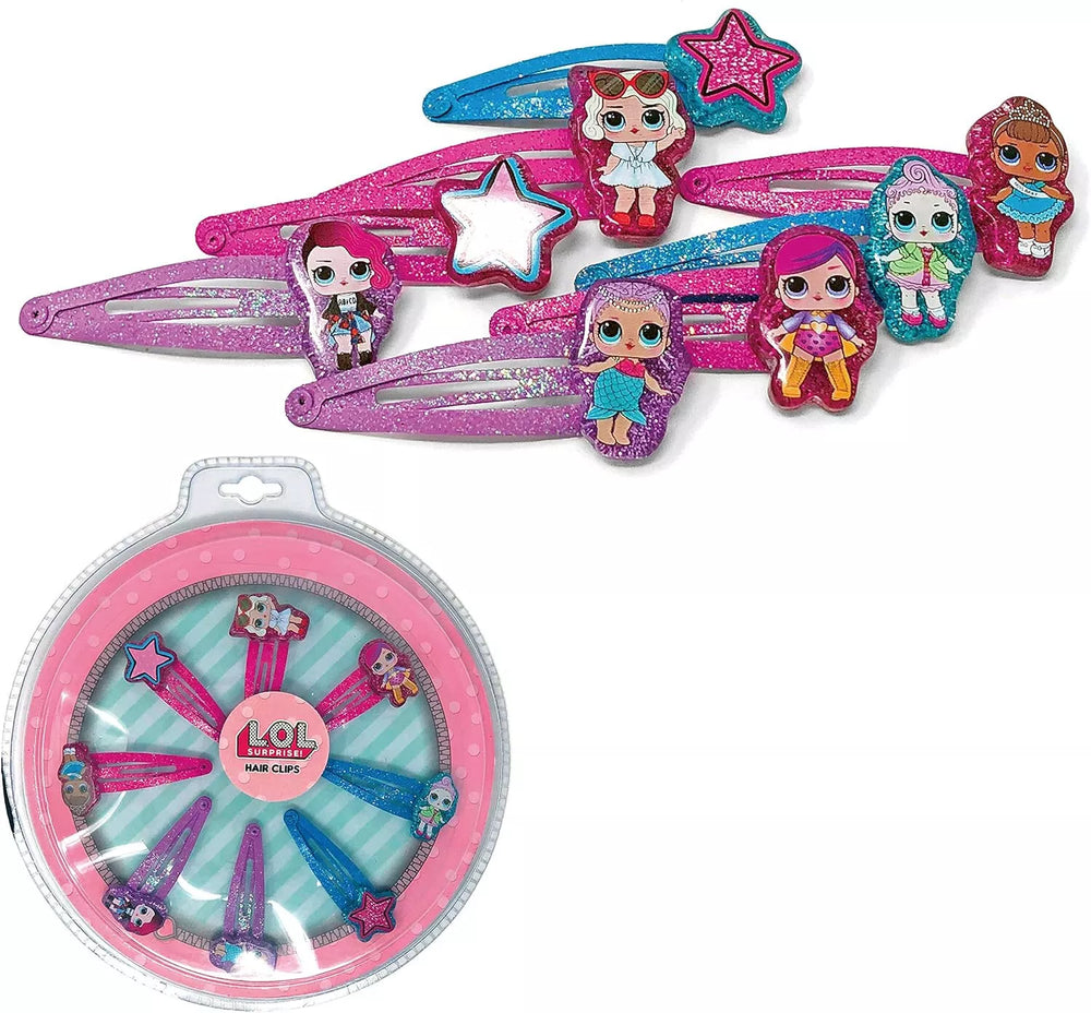 LOL Surprise Hair Clips Set, 8 Pieces, in 17 cm Round Storage Box for Kids