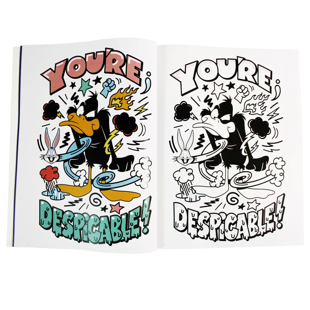 Interior spread of Looney Tunes Colorido 1 Book showing sample wacky character pages ready for kids' colourful chaos