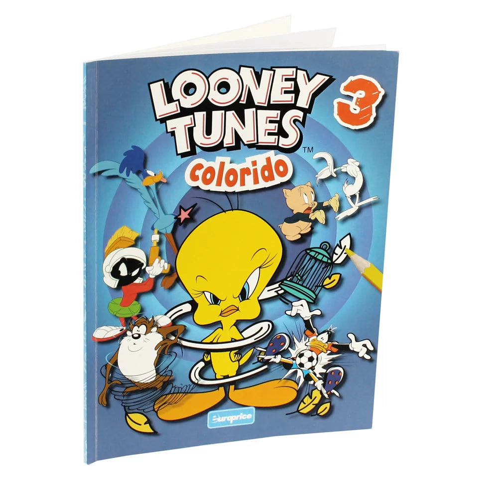 Looney Tunes Colorido 3 Colouring Book front cover with cartoon outlines on cardboard, 32 pages 28x21cm for ages 4-6