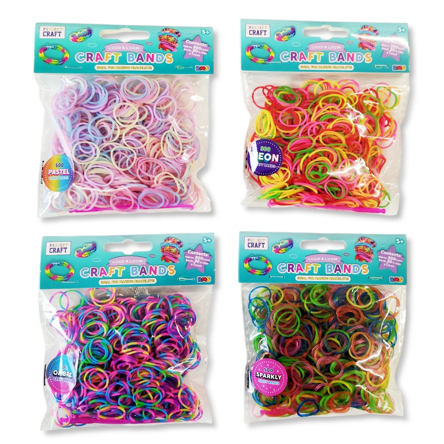 Loop and Loom Bracelet Craft Kit, 500 Bands, 4 Assorted Designs 