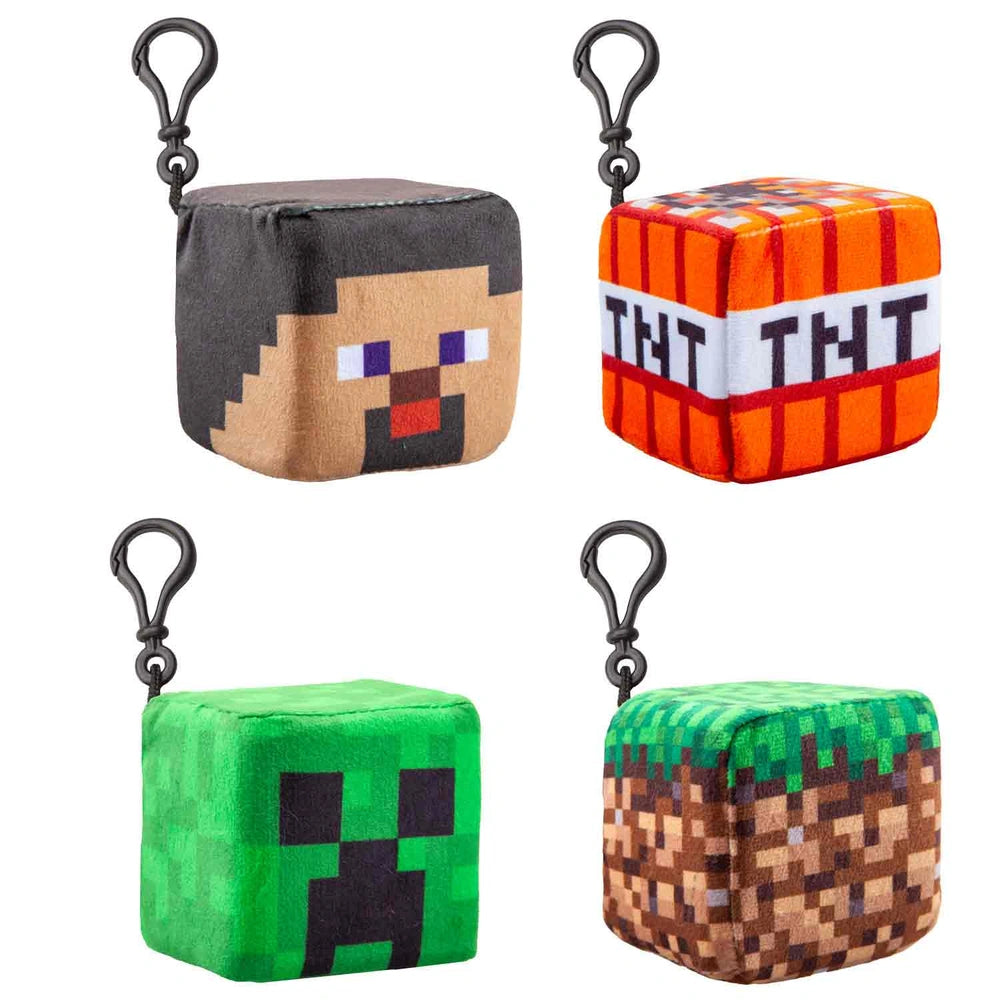 Minecraft Plush Cube Bag Clips, 4 Assorted Designs - Anilas UK