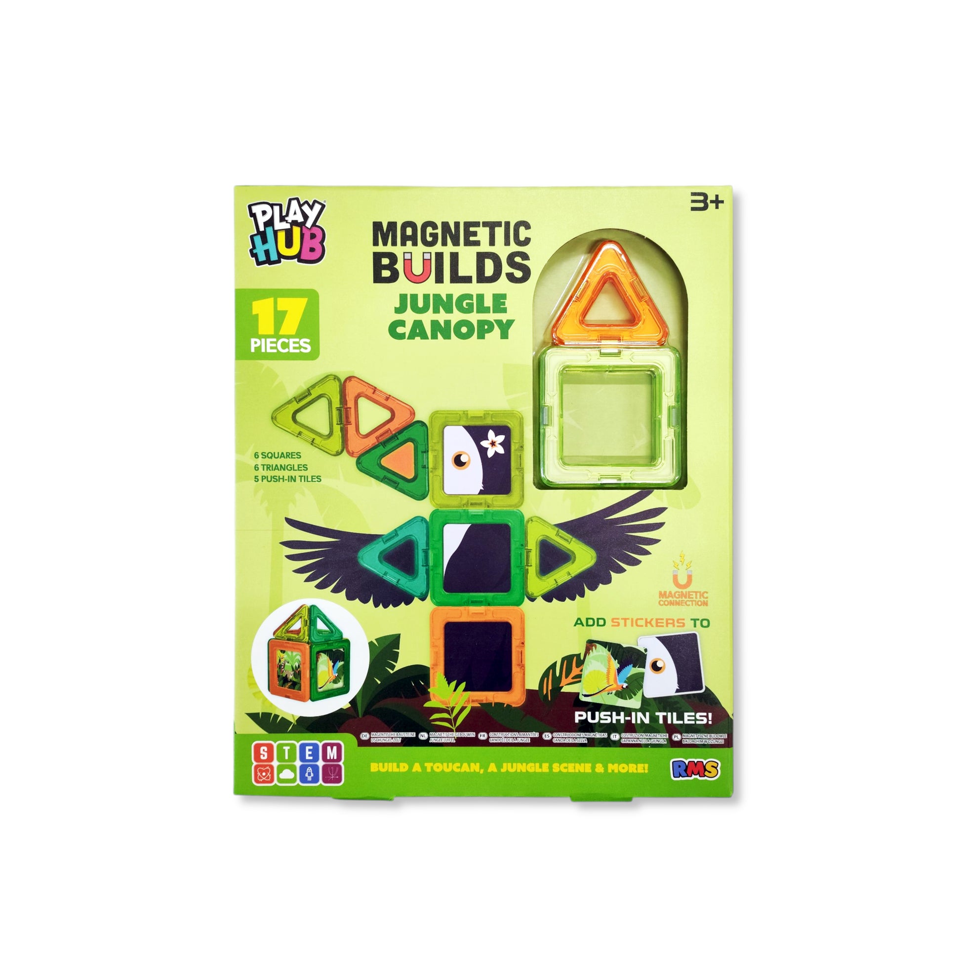 Magnetic Builds Jungle Canopy pieces with lush vines and wild animals