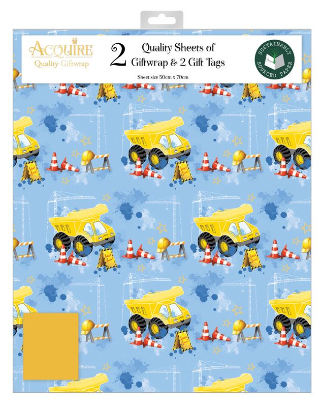 Male Juvenile Acquire Folded Giftwrap set with 2 sheets and 2 tags in exploratory design