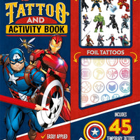 Marvel Avengers: Tattoo and Activity Book cover with vibrant Captain America and Avengers artwork for children 3+