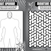 Marvel Avengers: Tattoo and Activity Book page with dynamic Avengers colouring activities for kids