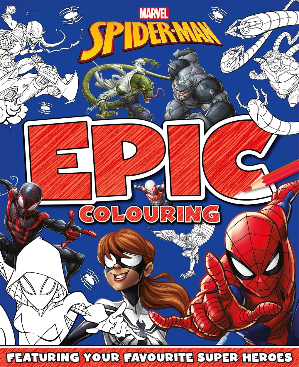 Marvel Spider-Man: Epic Colouring Book cover with vibrant Spider-Man and Super Heroes artwork for children 3+
