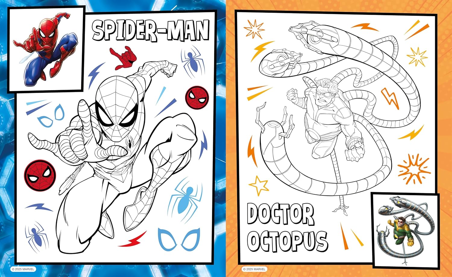 Inside page of Marvel Spider-Man: Epic Colouring Book with colourful Spider-Man copy colouring for kids