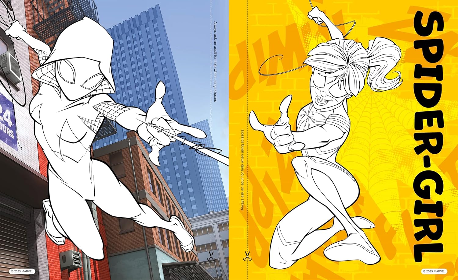 Marvel Spider-Man: Epic Colouring Book page with vibrant Super Heroes poster designs for children 3+