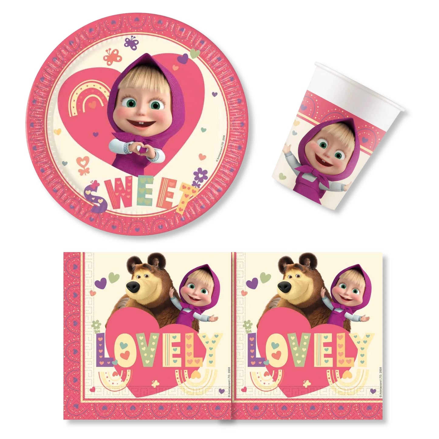 Masha Sweet Heart Party Pack for 16 people