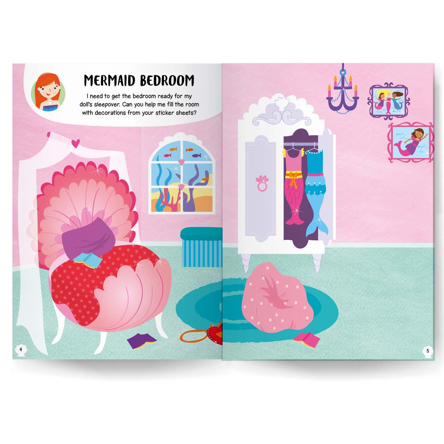 Mermaid room decoration scene from Sticker Book