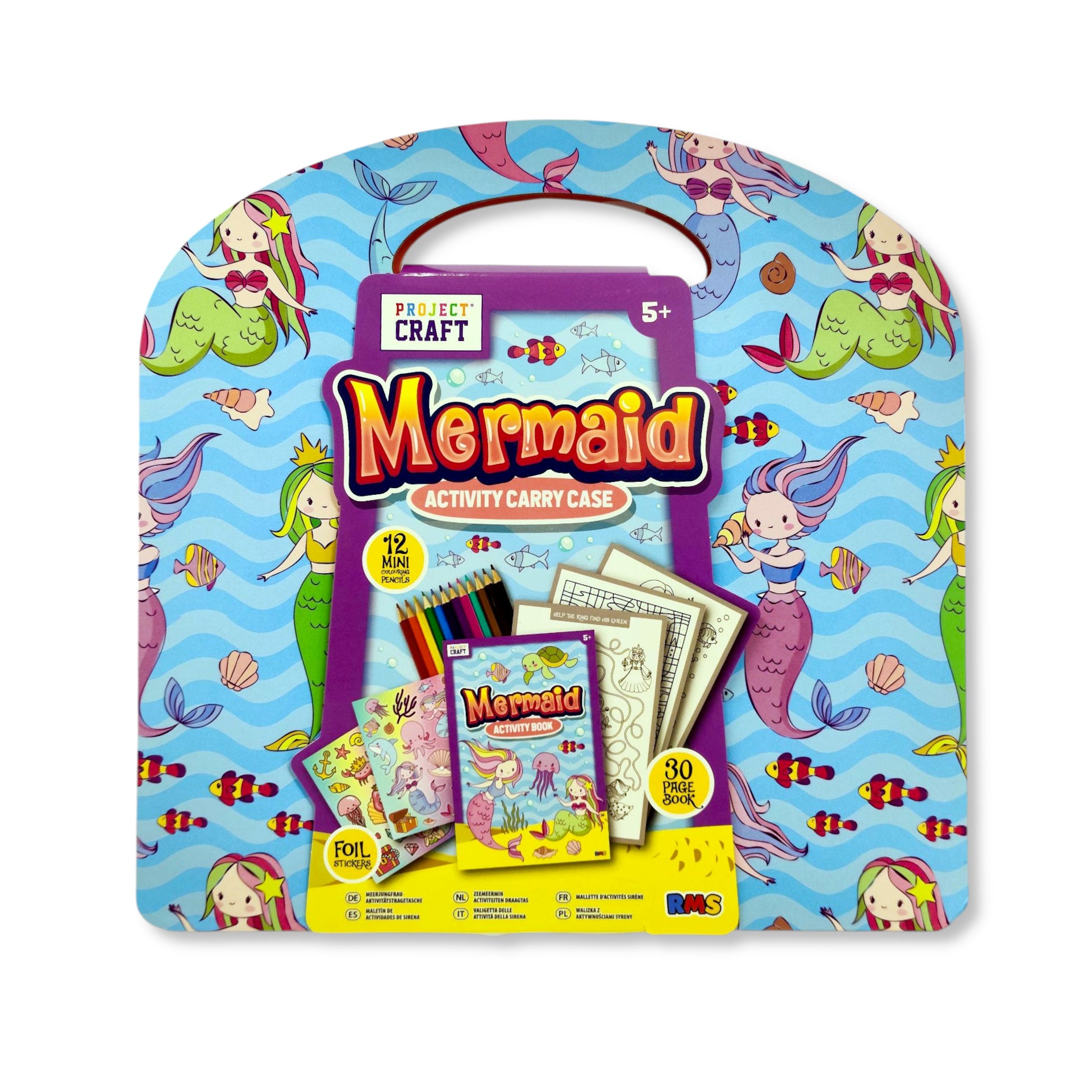 Mermaid Activity Case for Kids, 23 cm, 12 Mini Pencils & Stickers - Anilas UK