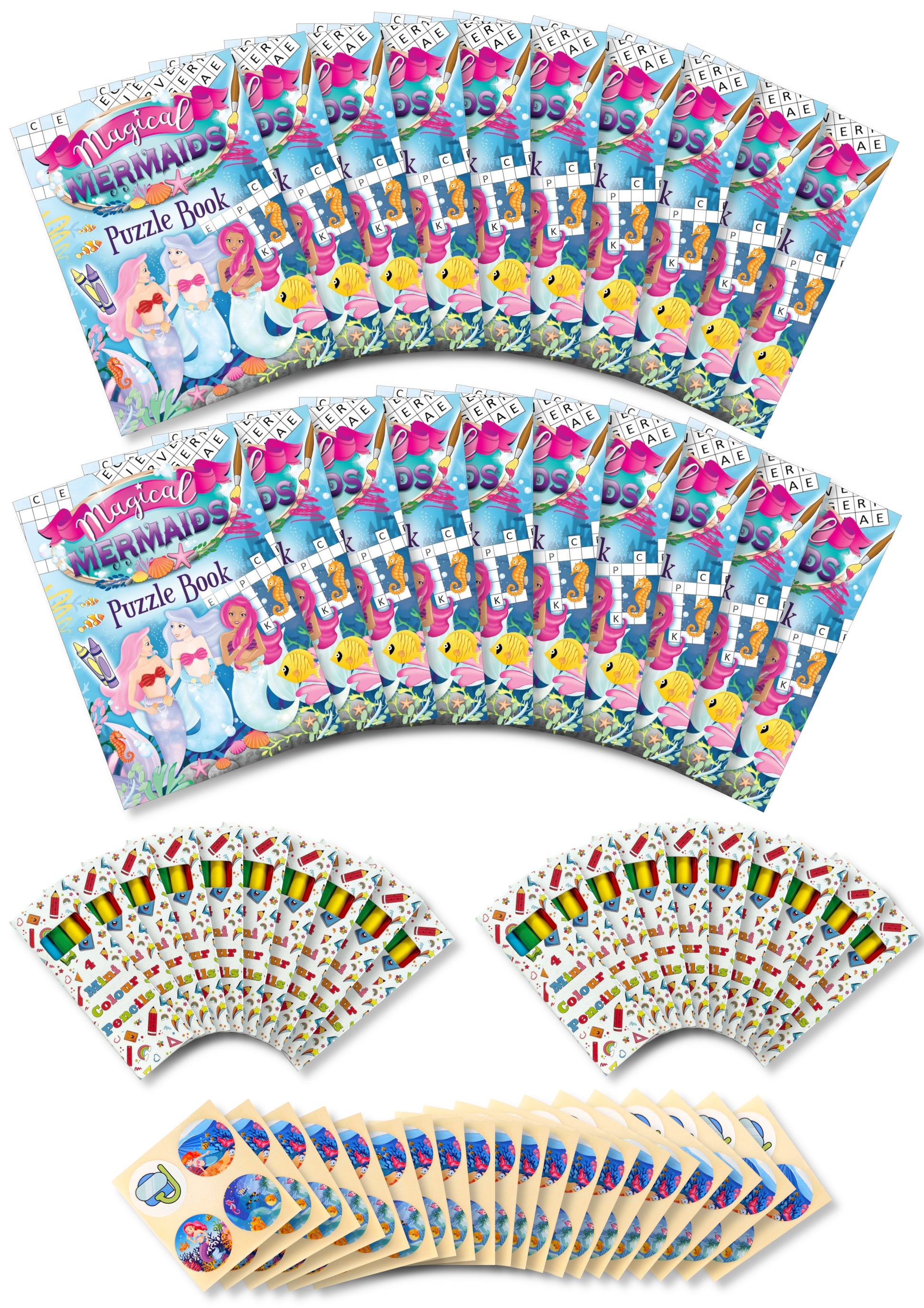 Assortment of 20 Themed Activity Books, 20 Sheets of Stickers and 20 Sets of Pencils - Anilas UK