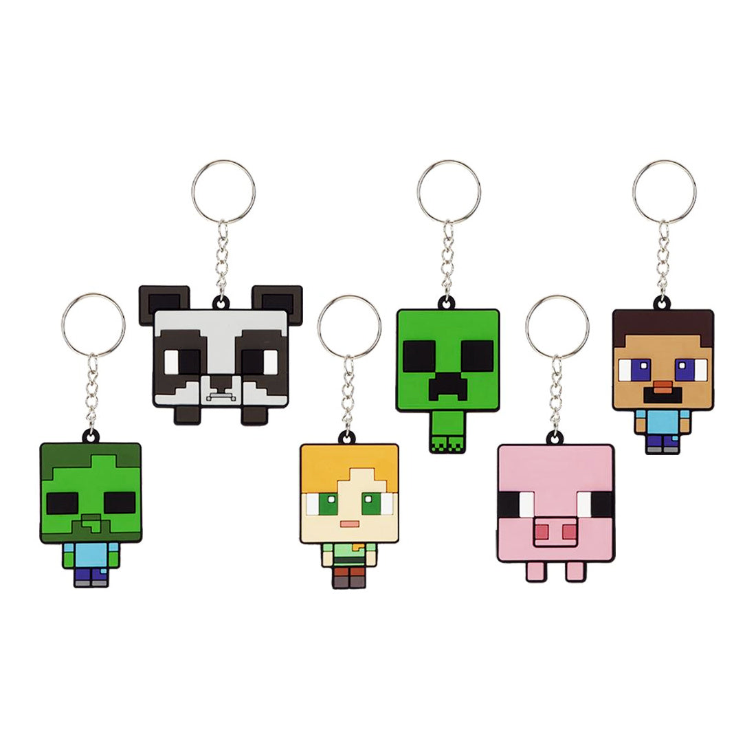 Minecraft 2D Soft PVC Keyring 6cm Assorted front view showing random pixel character design on durable PVC with clip hook in poly bag for kids' collectible fun aged 3+