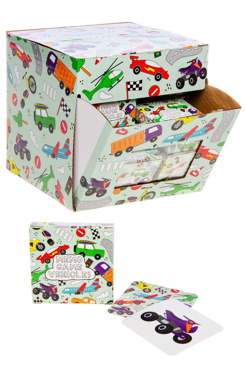 Mini Memo Game Vehicles Packaged in 5.5 x 5.5 cm Box for Kids