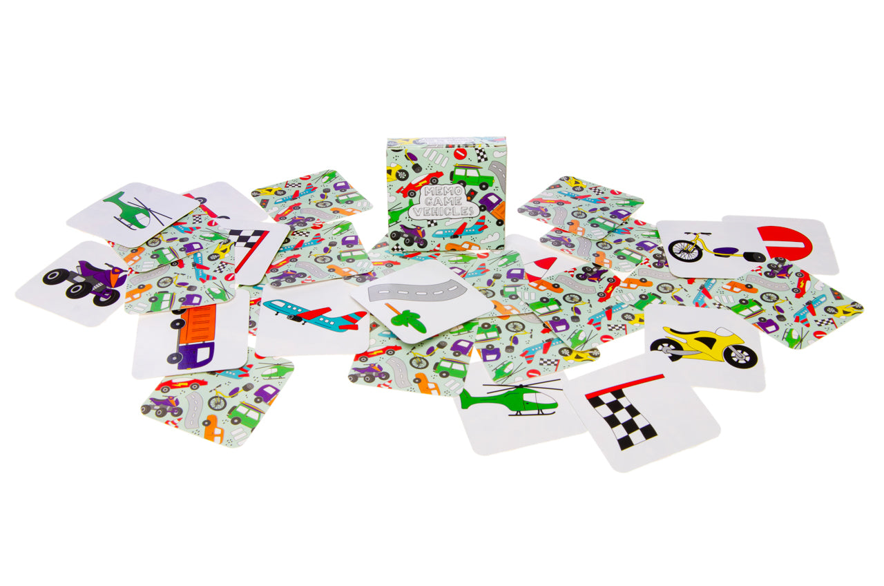 Mini Memo Game Vehicles, 28 Cards, 5.5 x 5.5 cm, Paper for Kids’ Parties