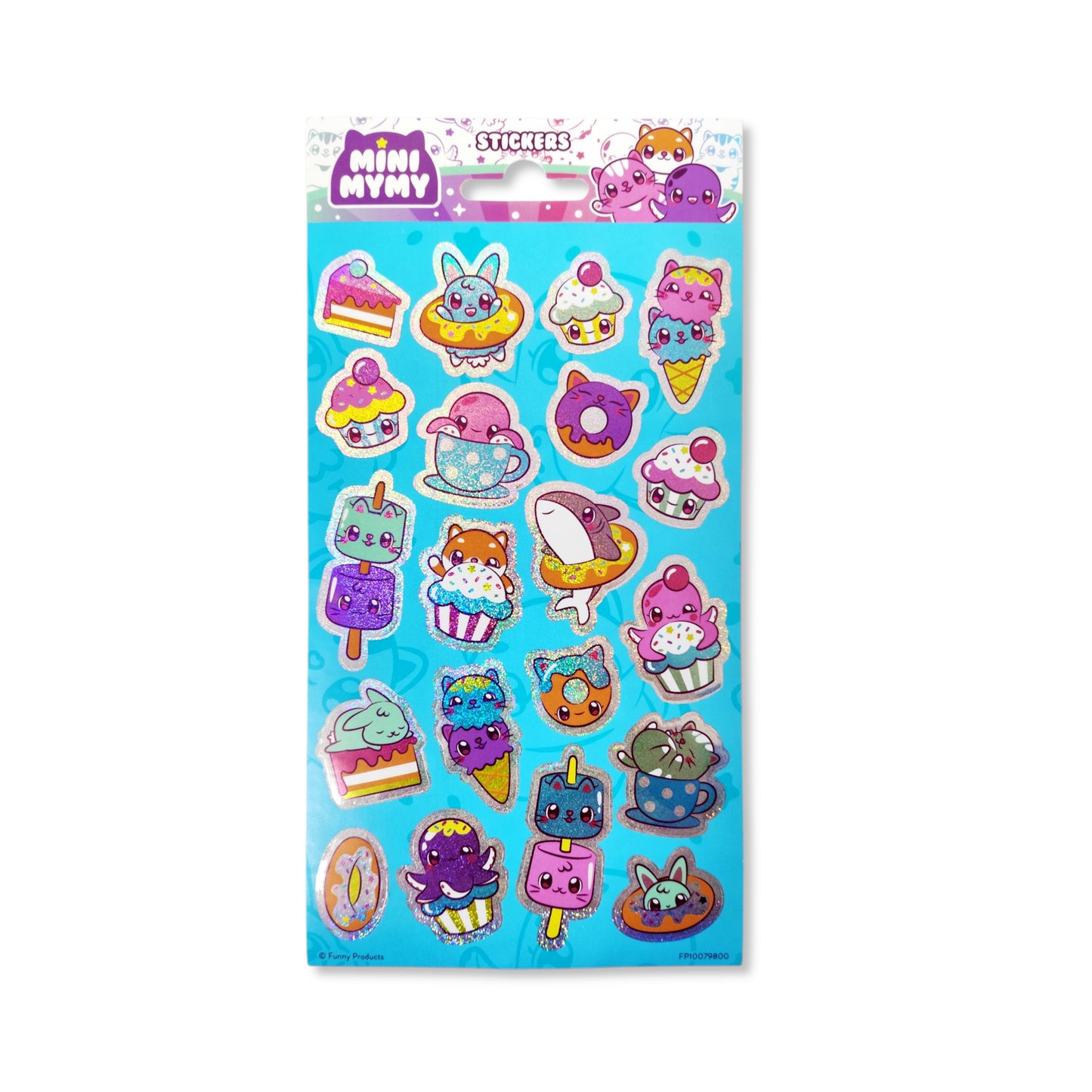 Mini Mymy Glitter Stickers Sheet front view showing 20 brokat designs on 20x10cm vinyl for kids' creative decor aged 3+