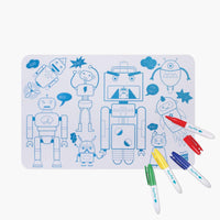 
              Super Petit Reusable Mini Colouring Mat & Pens Set - Robot Theme
            