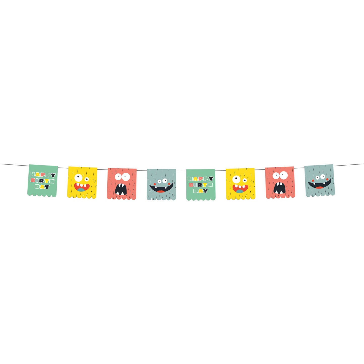 Monster Bash Bunting Garland, 6 m, 12 Multicolour Flags for Kids’ Parties