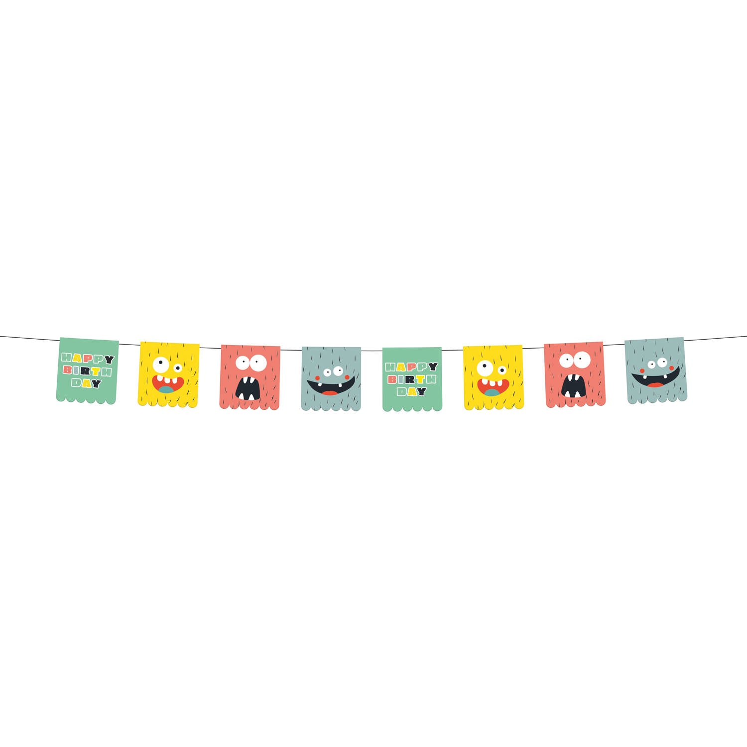 Monster Bash Bunting Garland, 6 m, 12 Multicolour Flags for Kids’ Parties
