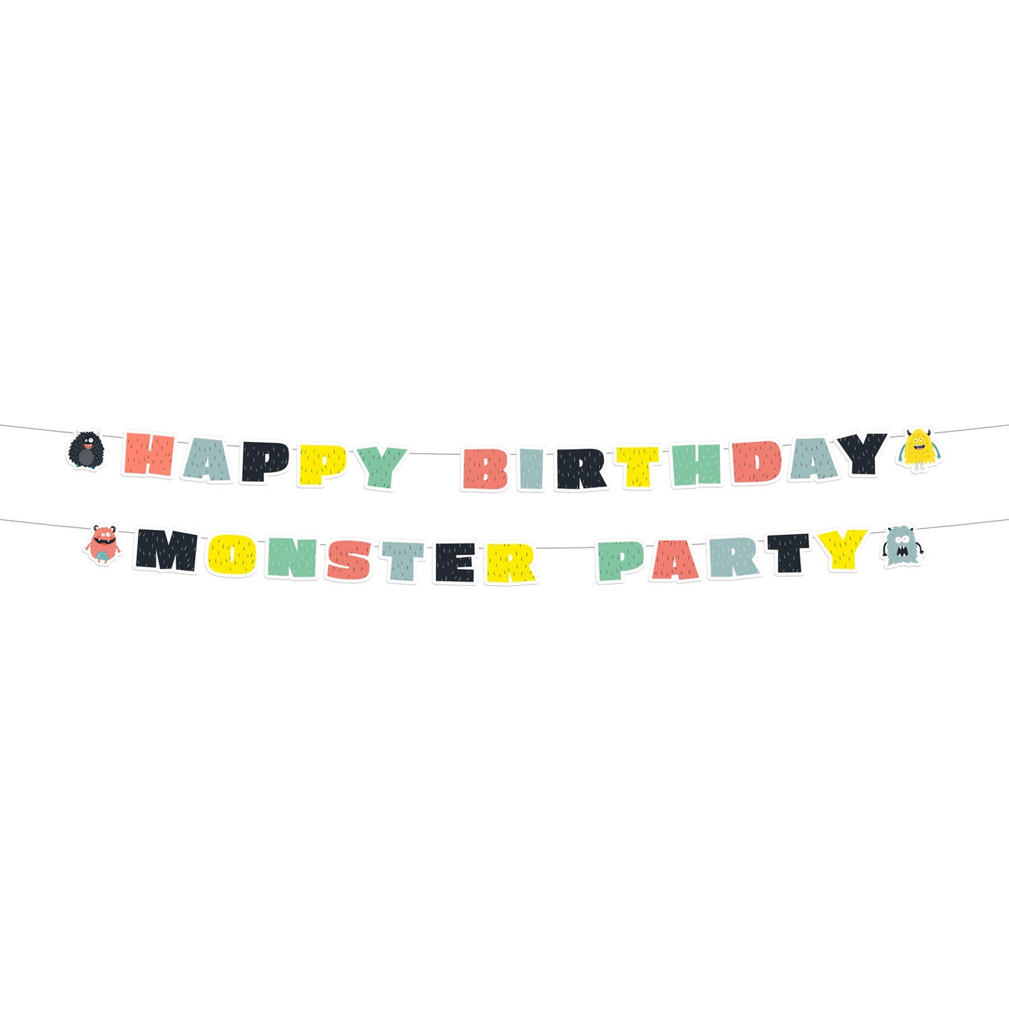 Monster Bash Letter Garlands, 14 x 150 cm, 2 Multicolour Garlands for Kids’ Parties  