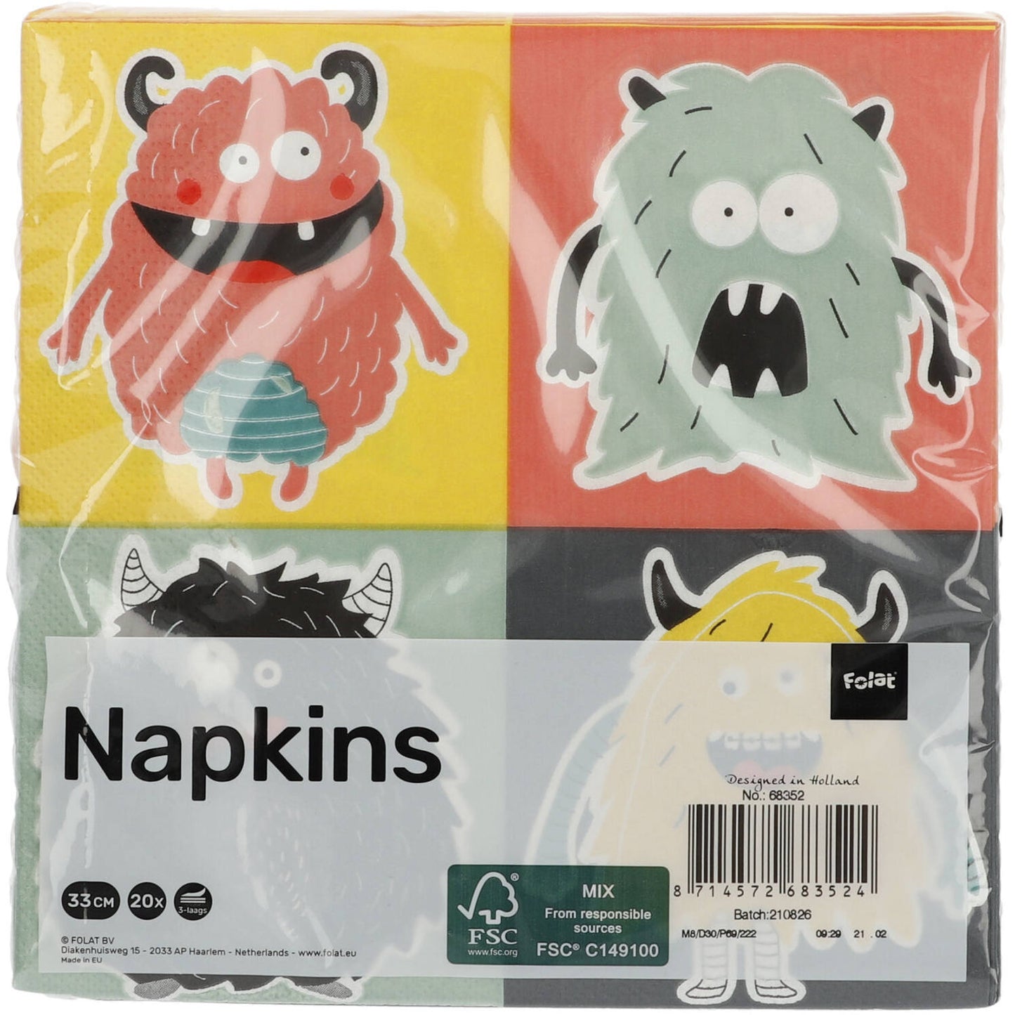Monster Bash Napkins, 33 x 33 cm, 20 Multicolour Paper Napkins for Kids’ Parties
