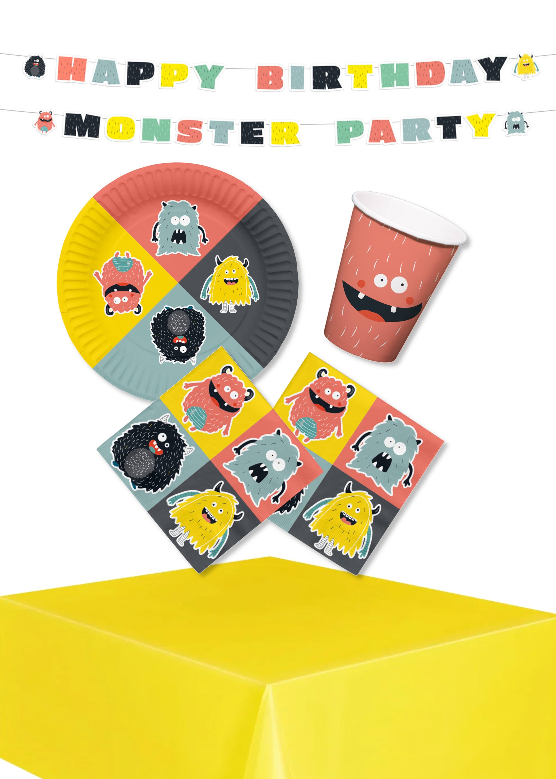 Monster Bash Party Pack for 8, 23 cm Plates, 250 ml Cups, Garland & Table Cover