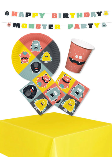 Monster Bash Party Pack for 8, 23 cm Plates, 250 ml Cups, Garland & Table Cover