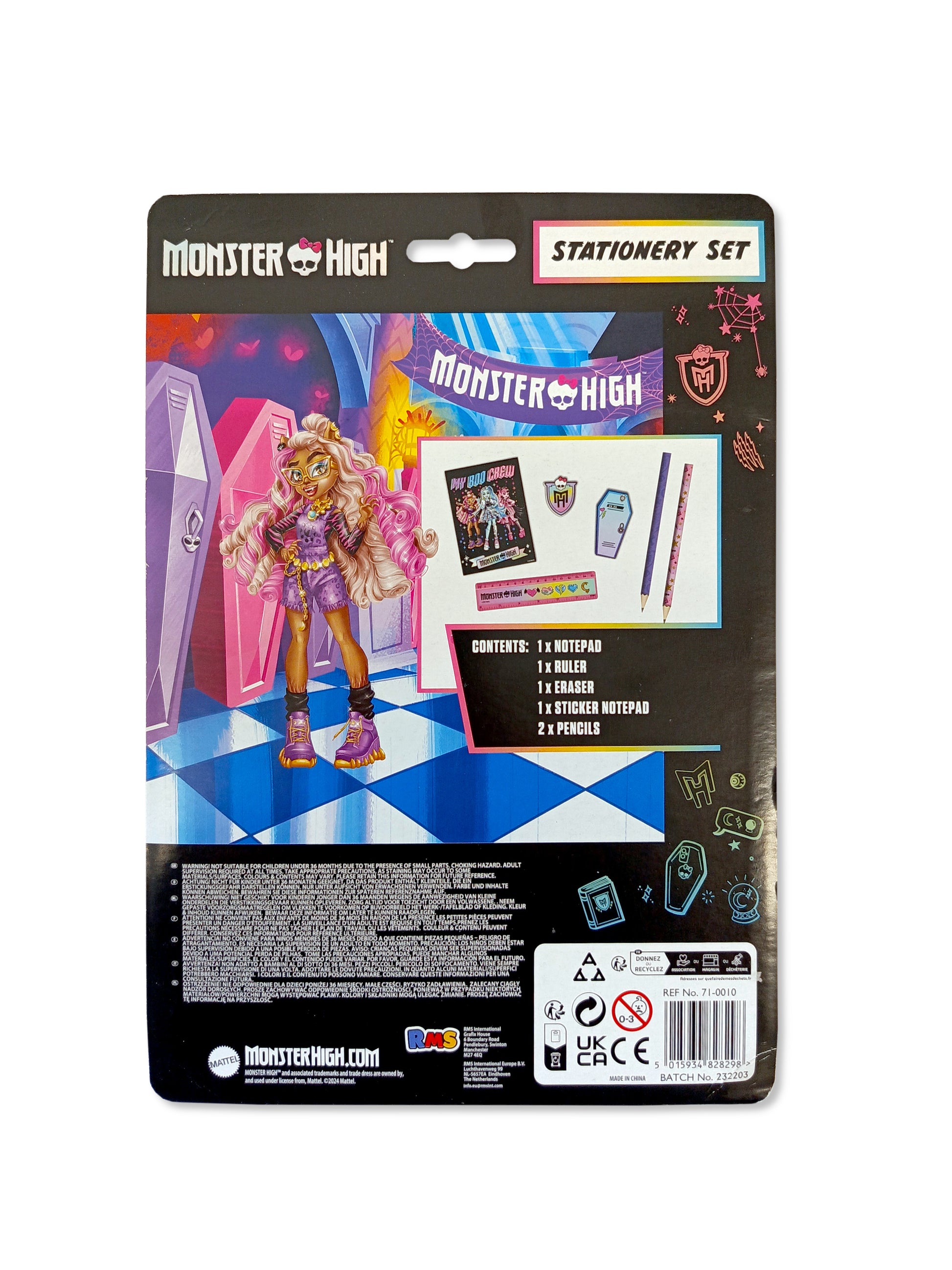Monster High Stationery Set contents – notepad, ruler, pencils