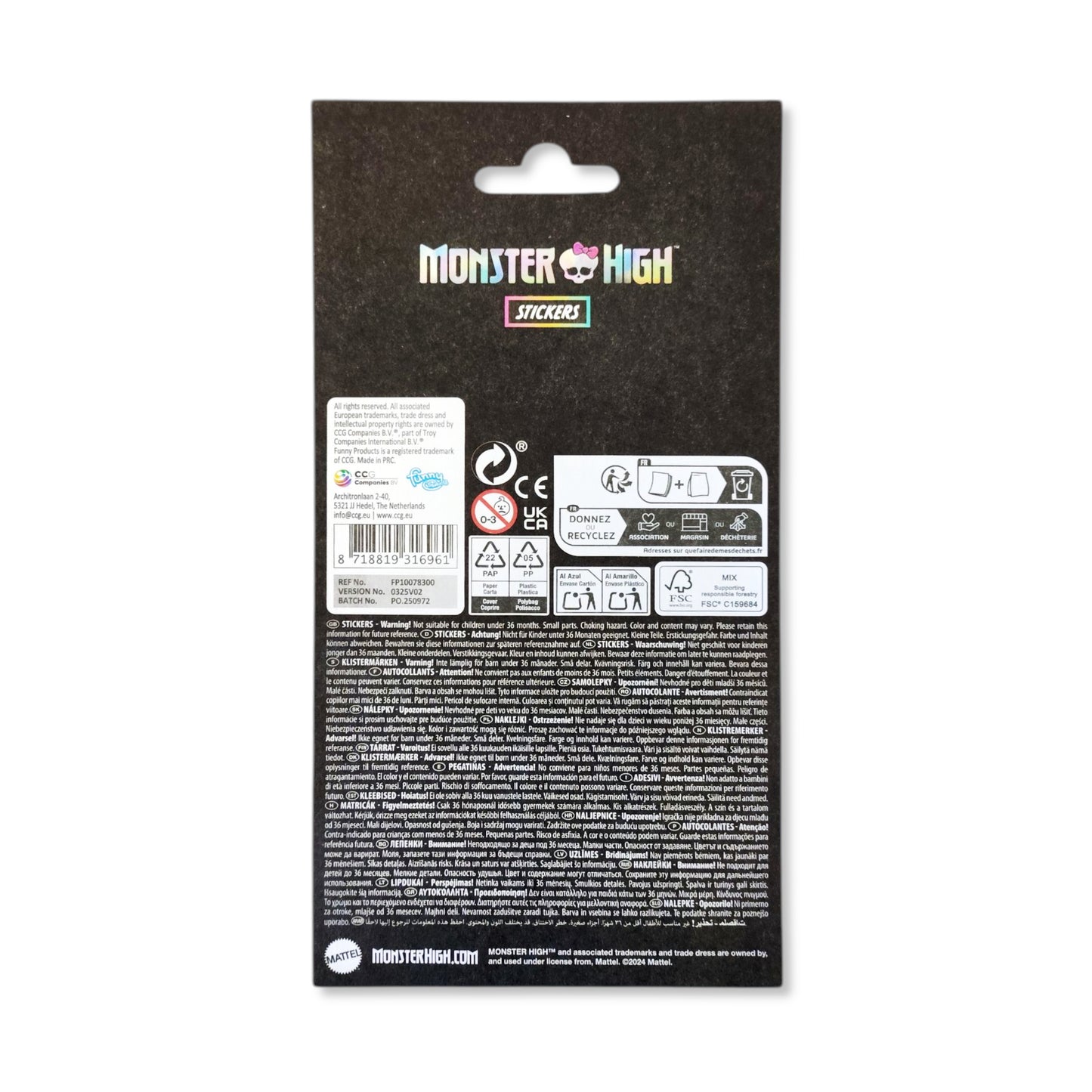 Monster High Stickers Sheet back view showing additional spooky motifs and peel-off instructions for easy application