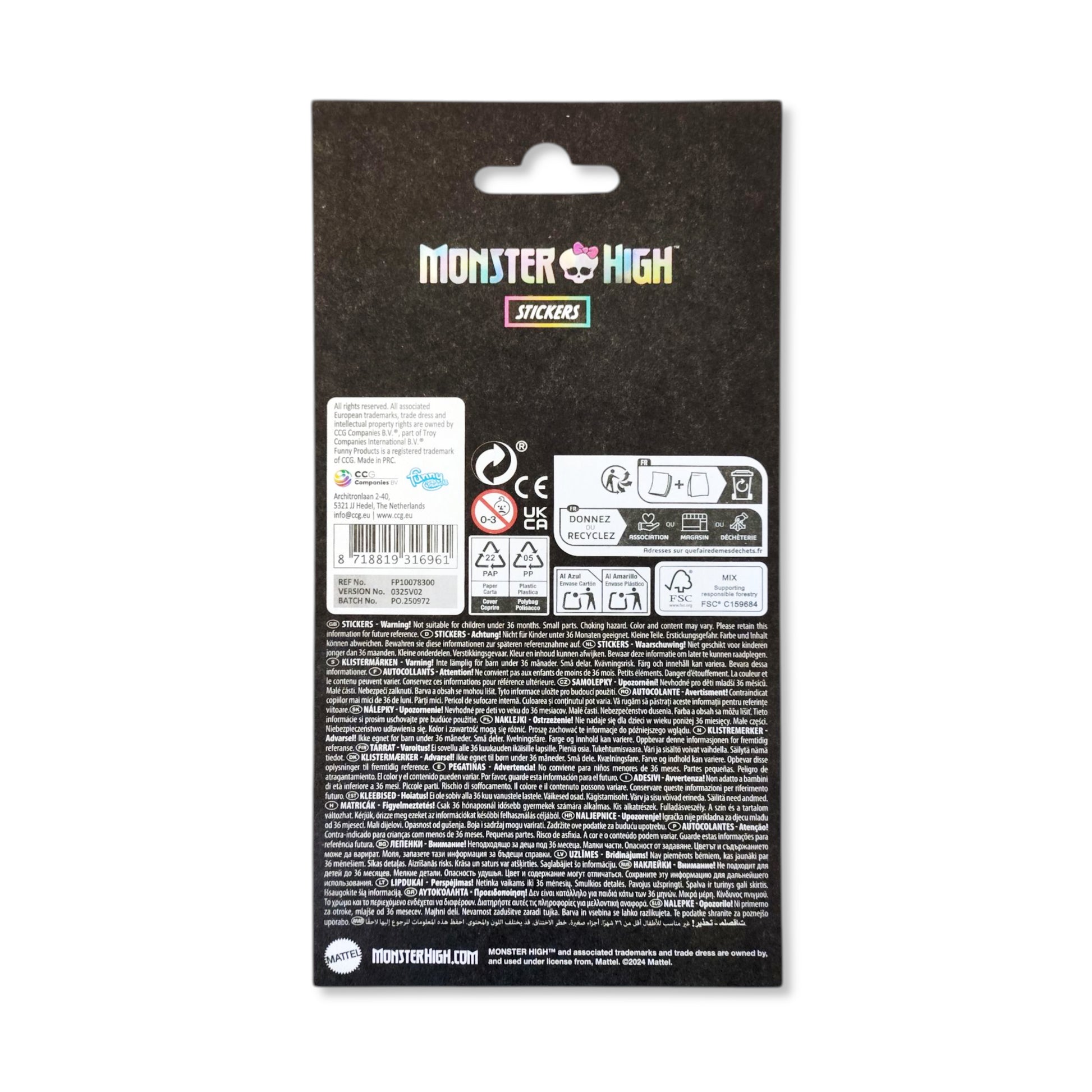 Monster High Stickers Sheet back view showing additional spooky motifs and peel-off instructions for easy application