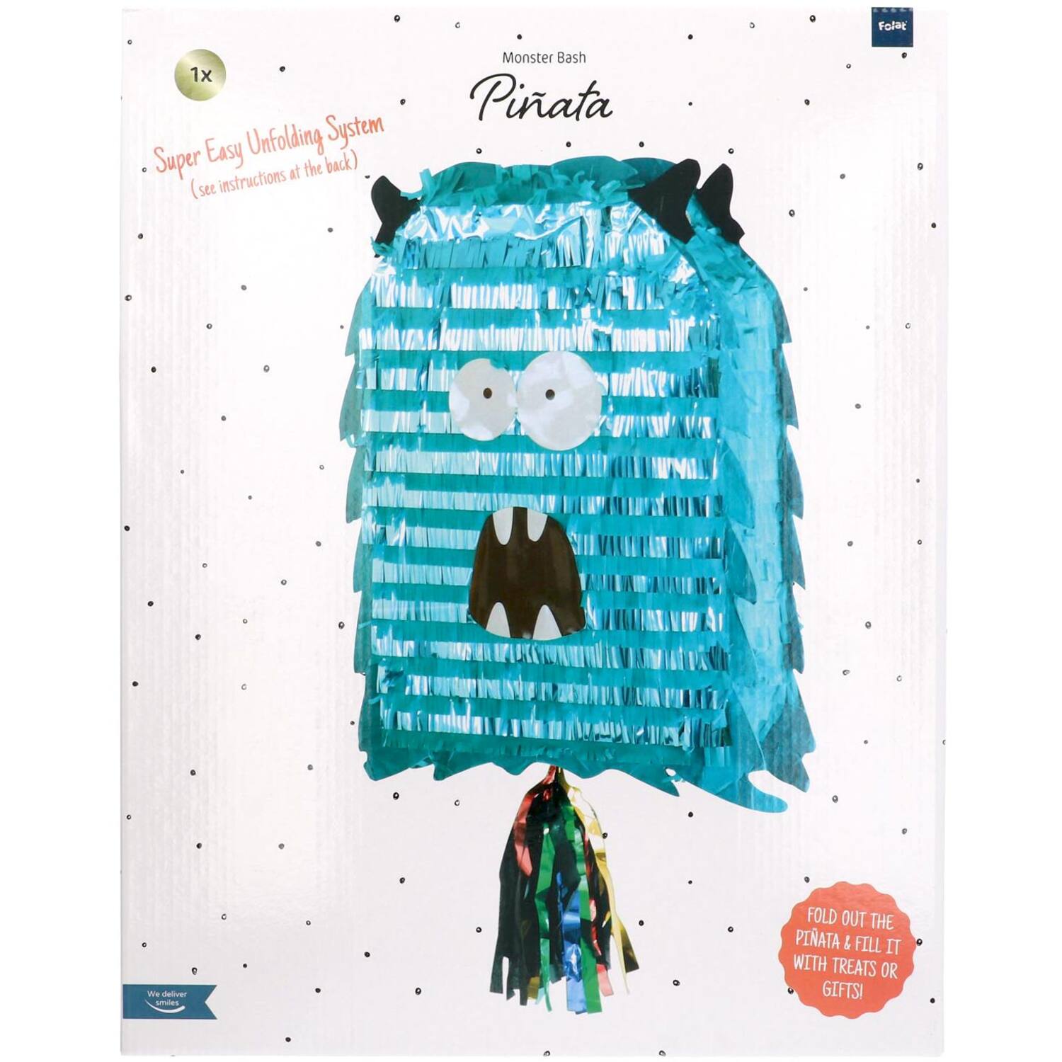 Unfolded Piñata Monster Bash 50x40cm cardboard ready for filling and hanging