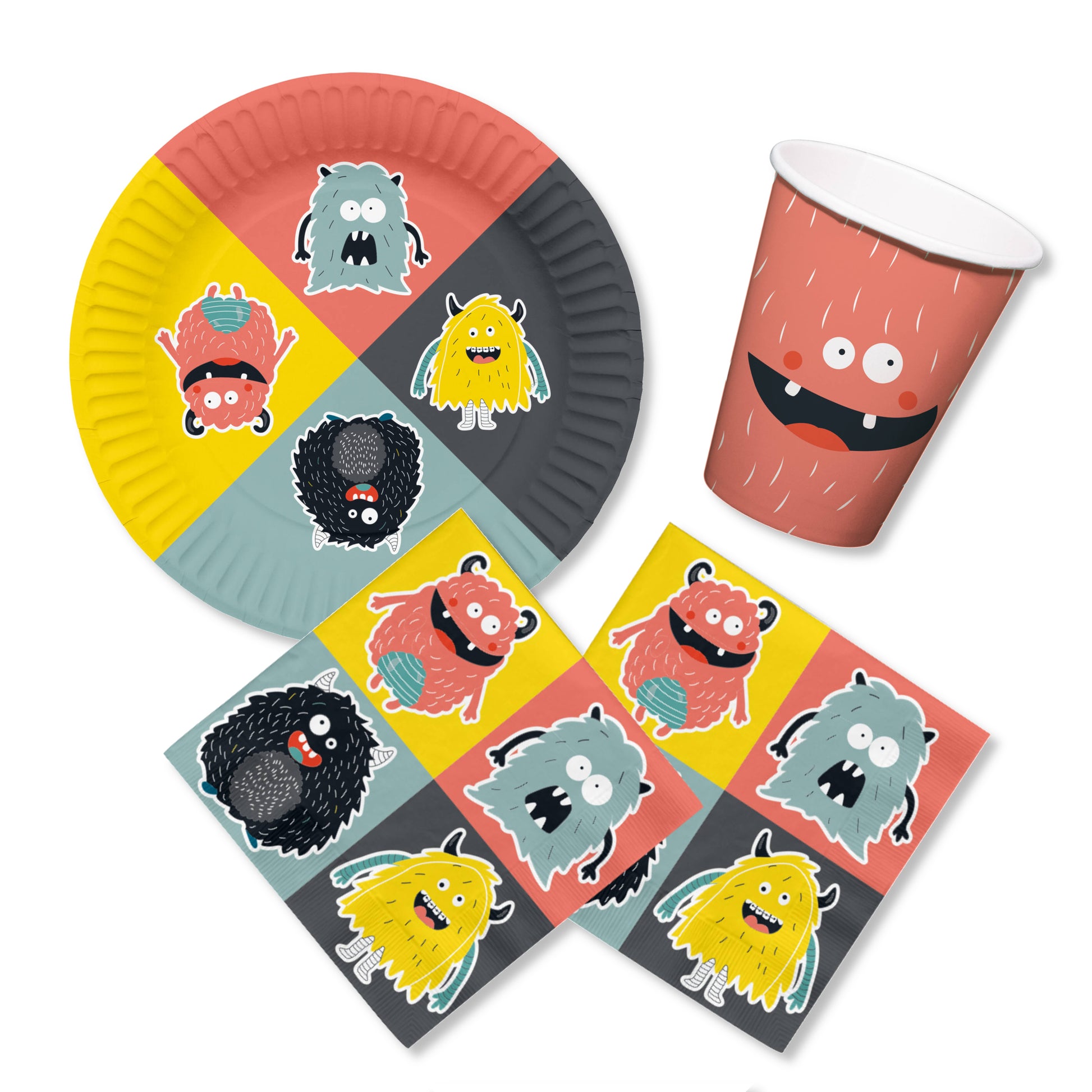 Anila's Monster Bash Party Pack for 16, 23 cm Plates, 250 ml Cups, Napkins for Kids