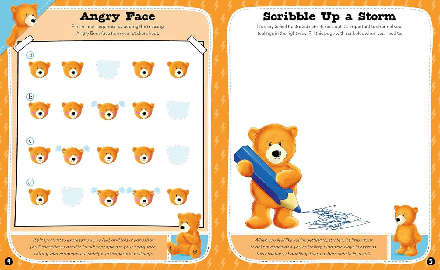 Mood Bears: Understanding Me Activity Book page with vibrant sticker and response card activities for children 3+