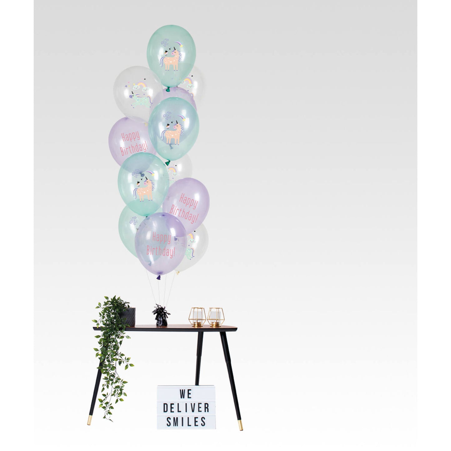 Front view of Unicorns & Rainbows Multicoloured Balloons pack uninflated