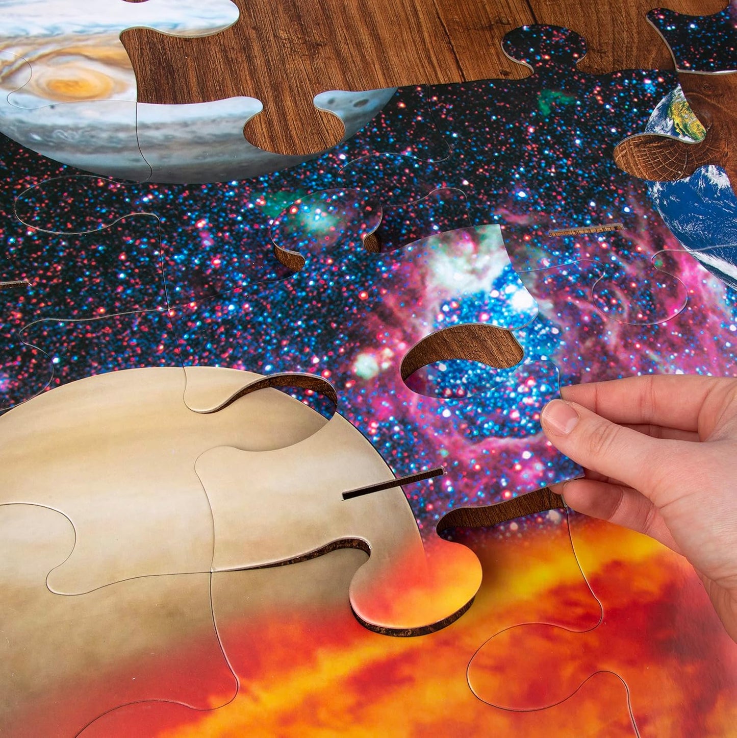 Close-Up of NASA 3D Floor Puzzle with Jupiter and Mars Details
