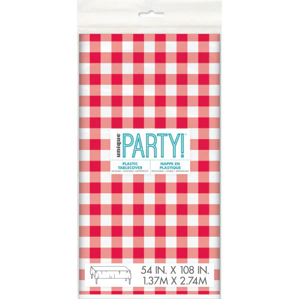 Red Gingham Rectangular Plastic Party Tablecover (137x274 cm) - Anilas UK