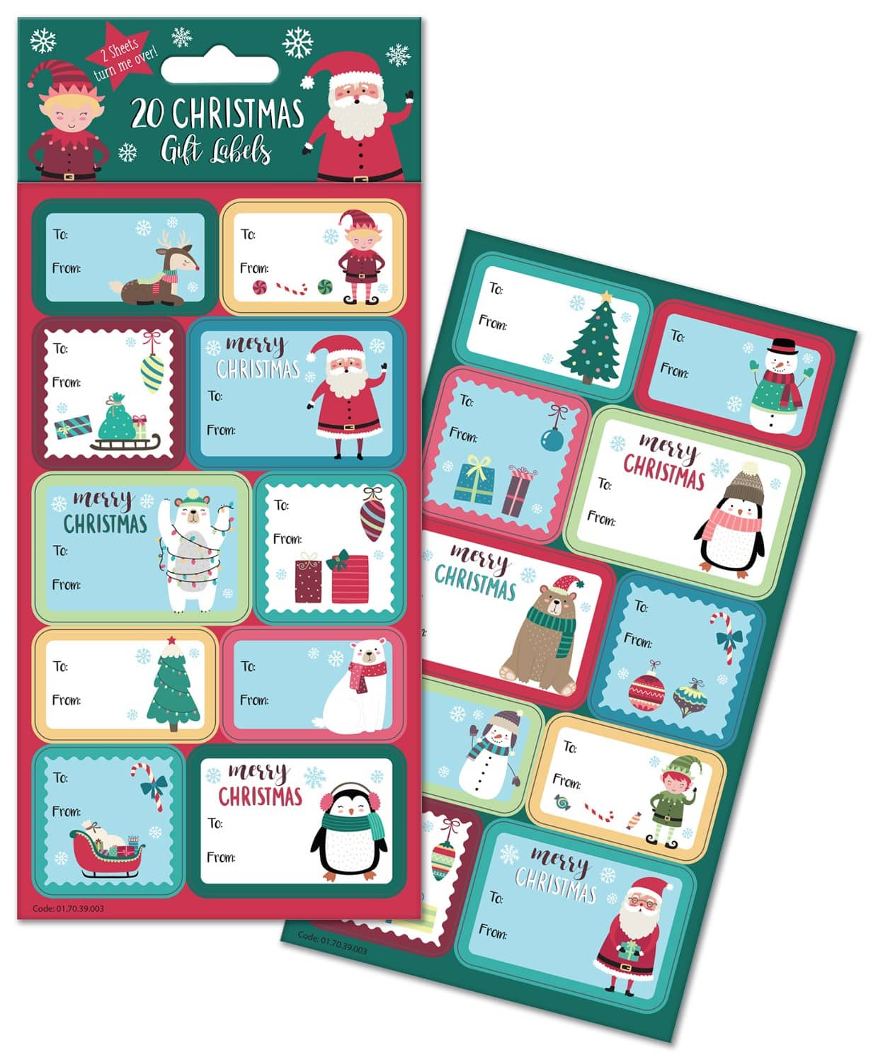 Close-up of North Pole Christmas sticker designs featuring Santa and elves