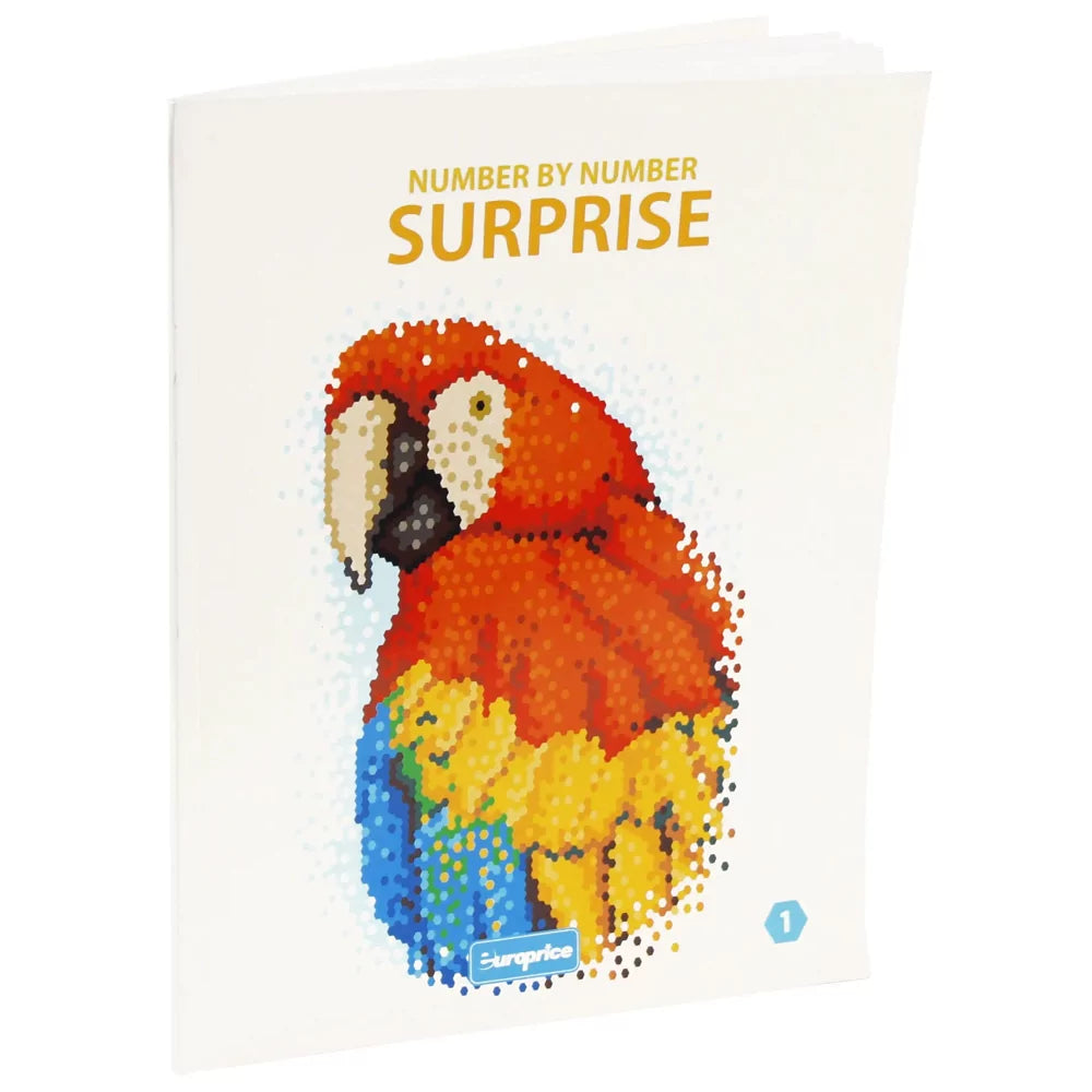 Number by Number Surprise 1 Colouring Book front cover with numbered outlines on cardboard, 48 pages 28x21x0.5cm for ages 4-6